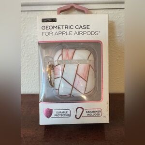 Pink and White AirPods Case with Carabiner